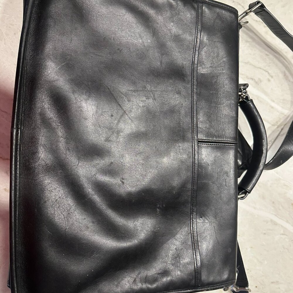 COACH Briefcase Black Leather Double Buckle Shoulder Strap Messenger Vintage - Picture 2 of 10